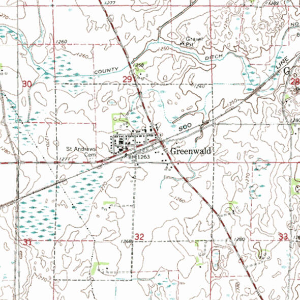 Topographic map of the Greenwald Minnesota area
