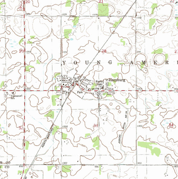 Topographic map of the Hamburg Minnesota area