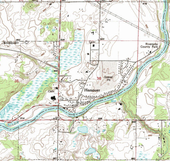 Topographic map of the Hanover Minnesota area
