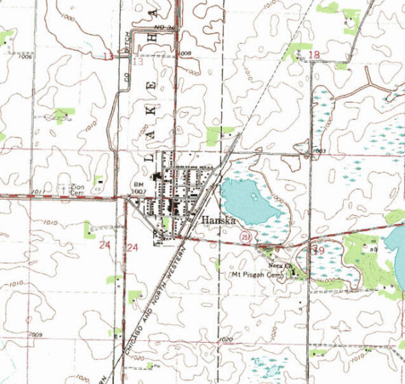 Topographic map of the Hanska Minnesota area