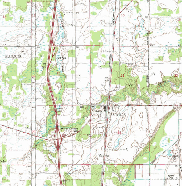 Topographic map of the Harris Minnesota area