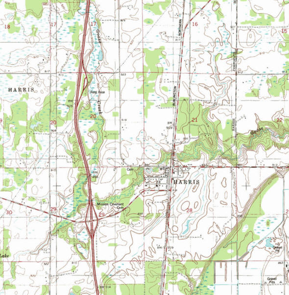 Topographic map of the Harris Minnesota area