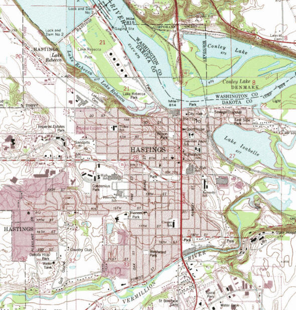 Topographic map of the Hastings Minnesota area