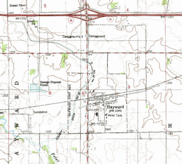 Topographic map of the Hayward Minnesota area