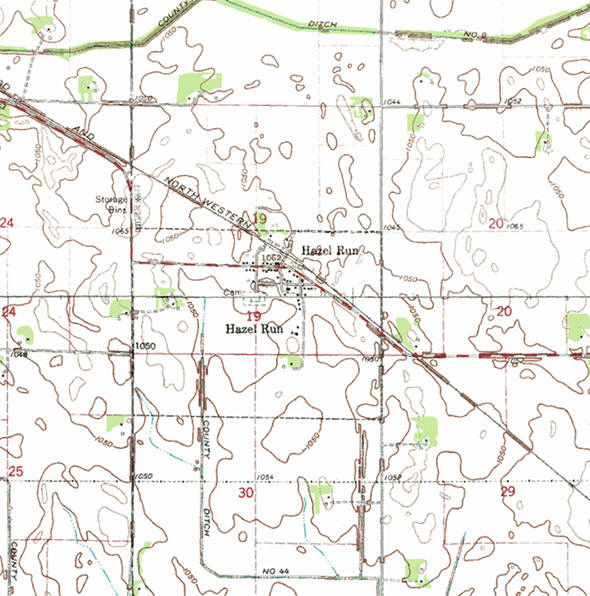 Topographic map of the Hazel Run Minnesota area