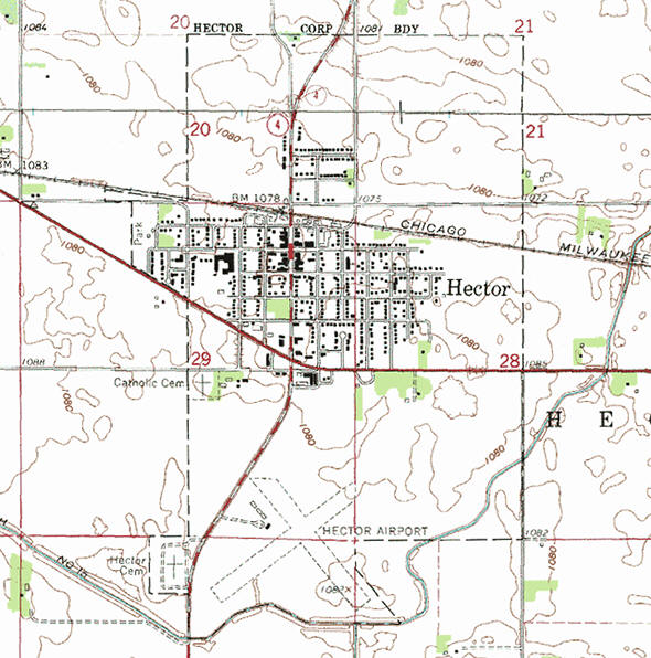 Topographic map of the Hector Minnesota area