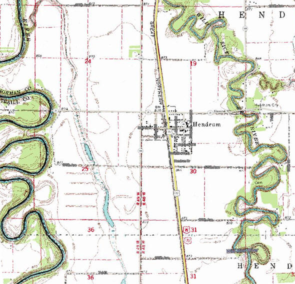 Topographic map of the Hendrum Minnesota area