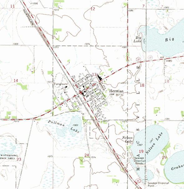 Topographic map of the Herman Minnesota area
