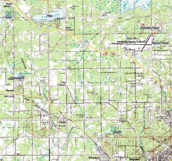 Topographic map of the Hermantown Minnesota area
