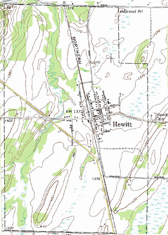 Topographic map of the Hewitt Minnesota area