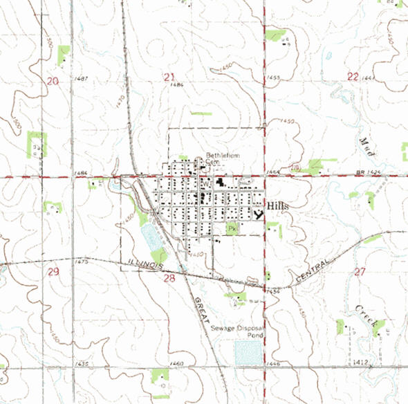 Topographic map of the Hills Minnesota area