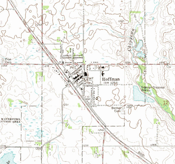 Topographic map of the Hoffman Minnesota area