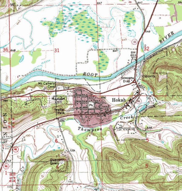 Topographic map of the Hokah Minnesota area