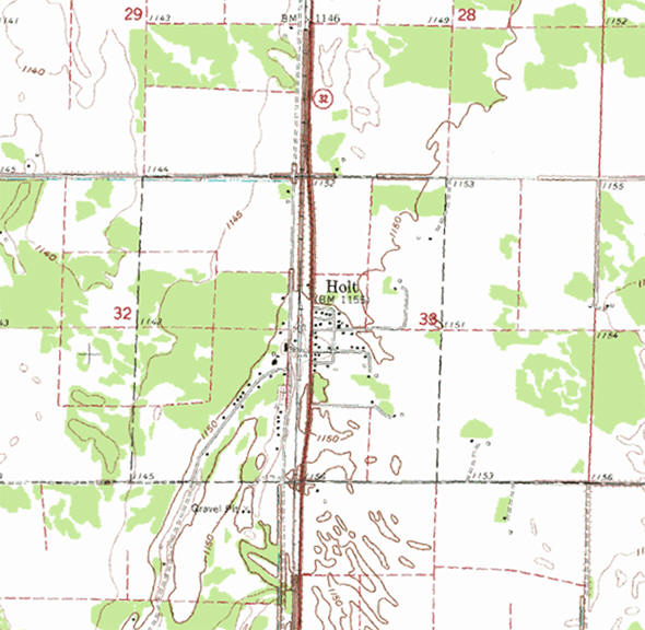 Topographic map of the Holt Minnesota area