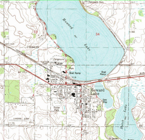 Topographic map of the Howard Lake Minnesota area