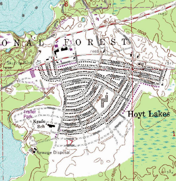 Topographic map of the Hoyt Lakes Minnesota area