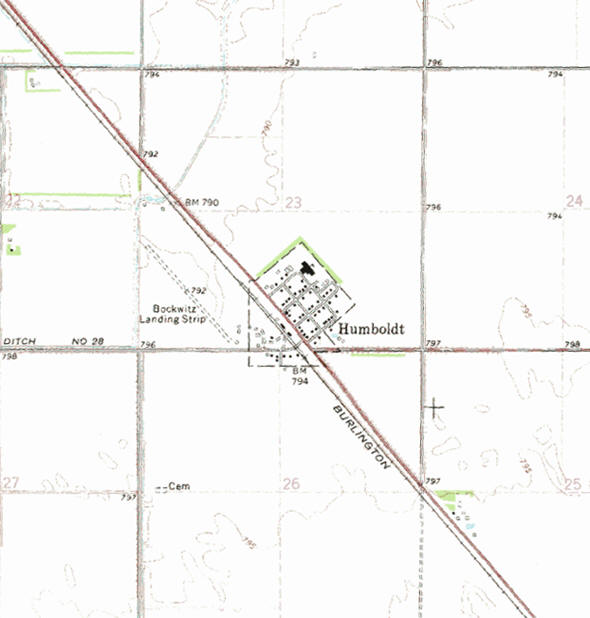 Topographic map of the Humboldt Minnesota area