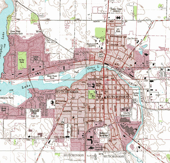 Topographic map of the Hutchinson Minnesota area
