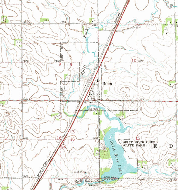 Topographic map of the Ihlen Minnesota area