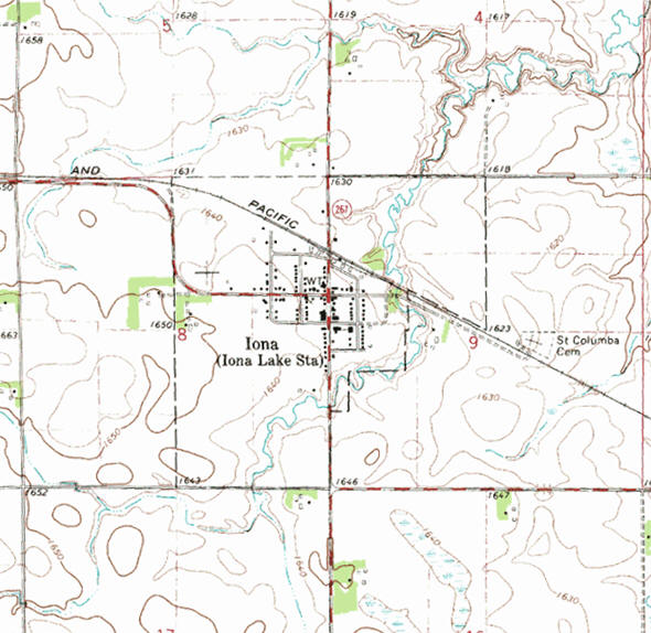 Topographic map of the Iona Minnesota area