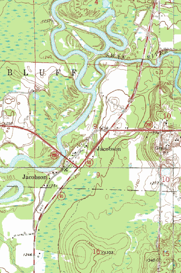 Topographic map of the Jacobson Minnesota area