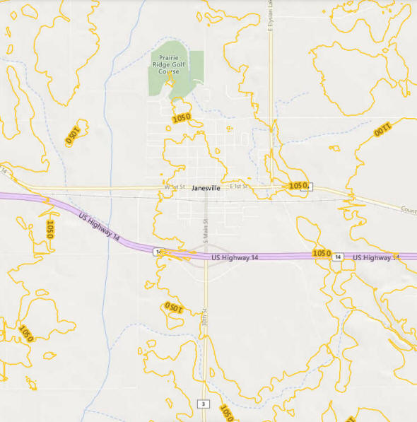 Topographic map of the Janesville Minnesota area