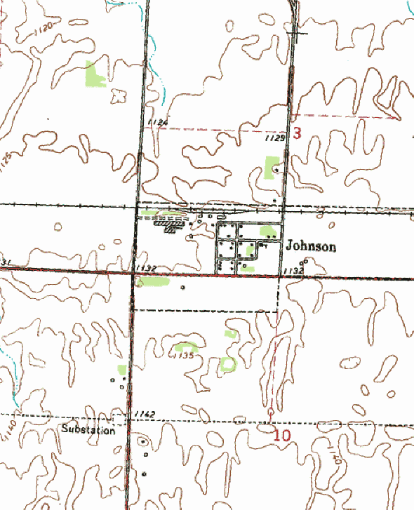 Topographic map of the Johnson Minnesota area