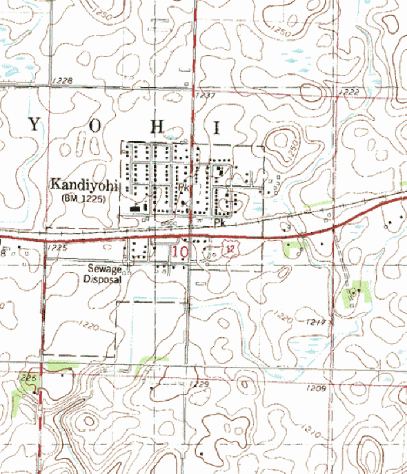Topographic map of the Kandiyohi Minnesota area