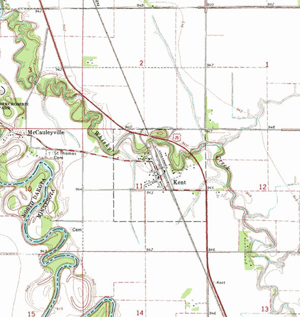 Topographic map of the Kent Minnesota area