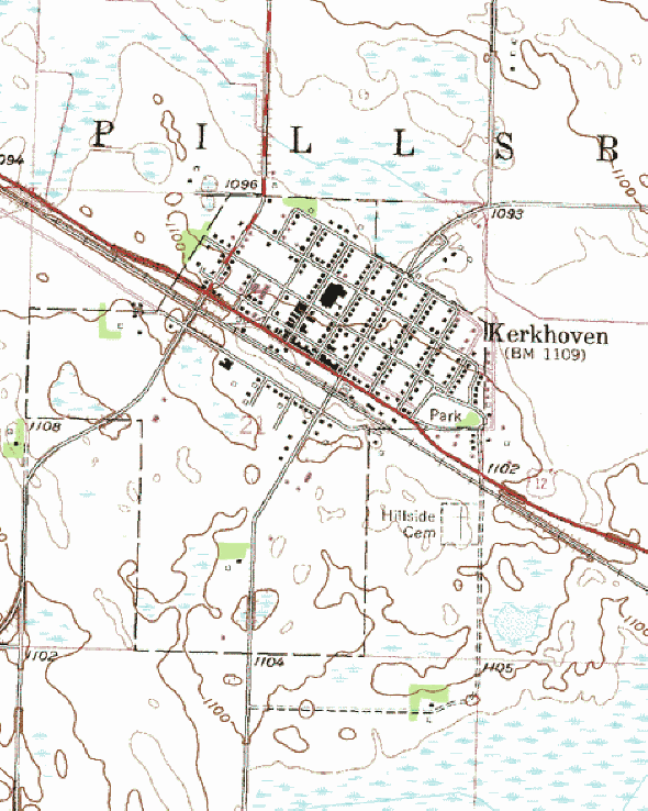 Topographic map of the Kerkhoven area