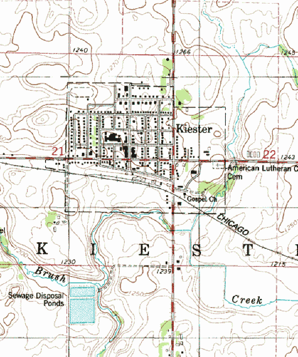 Topographic map of the Kiester Minnesota area