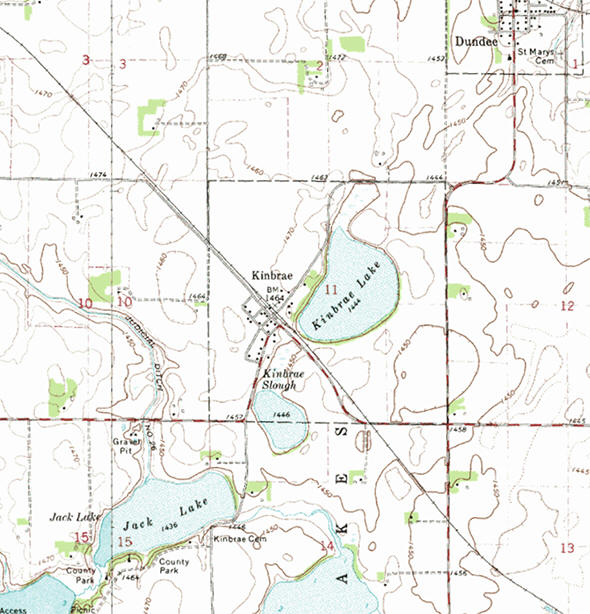 Topographic map of the Kinbrae Minnesota area