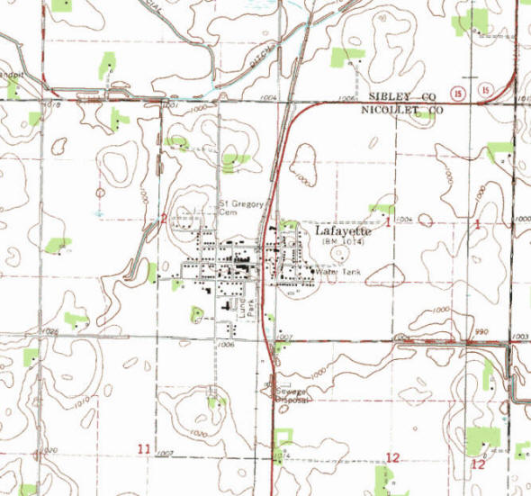 Topographic map of the Lafayette Minnesota area