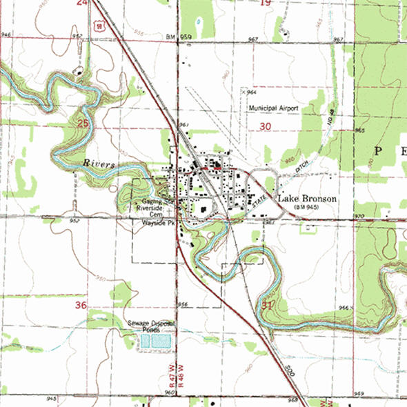 Topographic map of the Lake Bronson Minnesota area