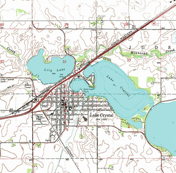 Topographic map of the Lake Crystal Minnesota area