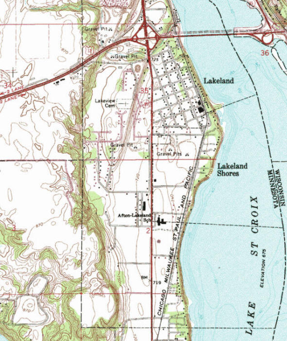 Topographic map of the Lakeland Minnesota area