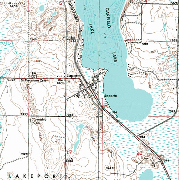 Topographic map of the Laporte Minnesota area