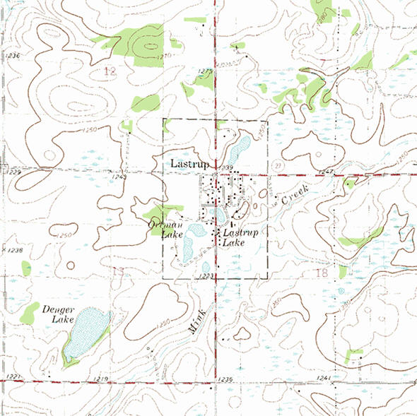 Topographic map of the Lastrup Minnesota area