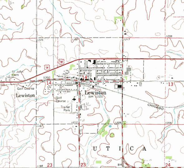 Topographic map of the Lewiston Minnesota area