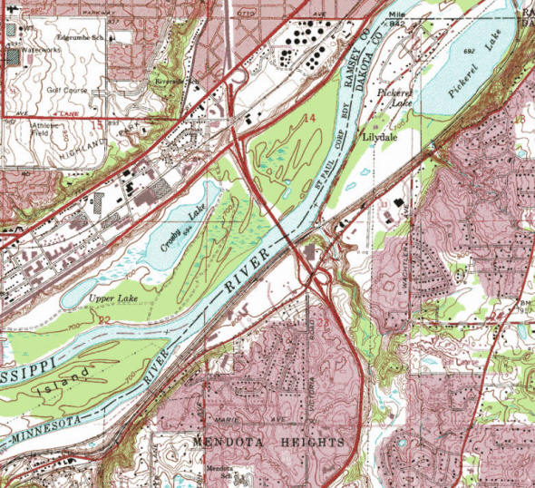 Topographic map of the Lilydale Minnesota area