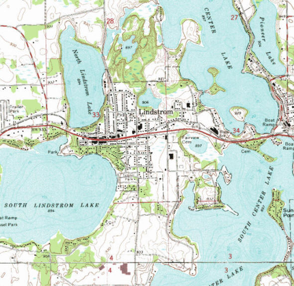 Topographic map of the Lindstrom Minnesota area