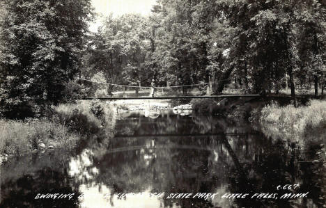 Swinging Bridge at Lindbergh State Park, Little Falls Minnesota, 1940's