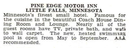 Pine Edge Motor Inn, Little Falls Minnesota, 1961