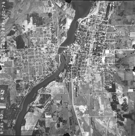 Aerial view of Little Falls Minnesota, 1963