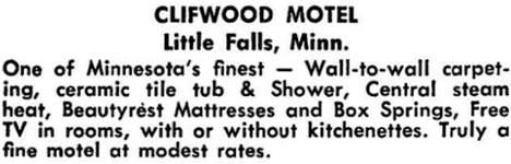 Clifwood Motel, Little Falls Minnesota, 1950's