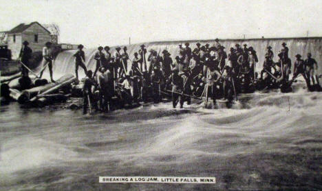 Breaking a log jam on the Mississippi River, Little Falls Minnesota, 1907