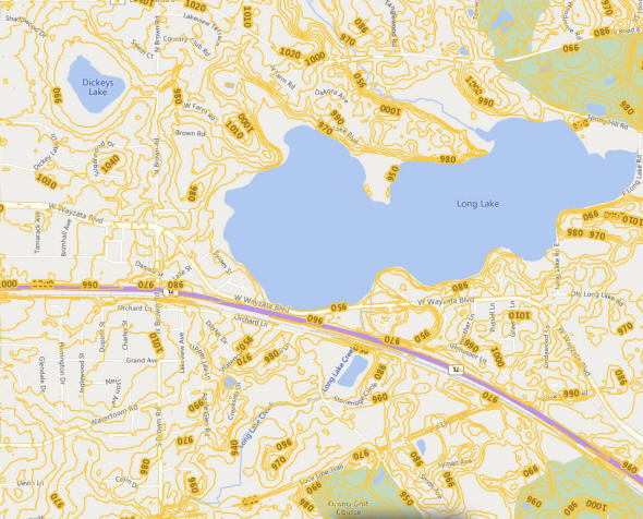 Topographic map of the Long Lake Minnesota area