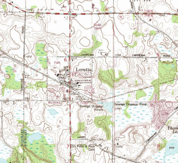 Topographic map of the Loretto Minnesota area