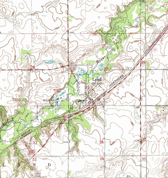 Topographic map of the Lynd Minnesota area