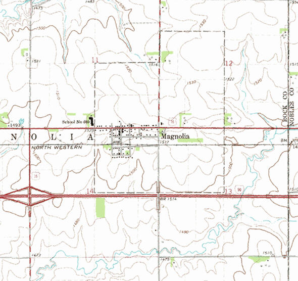 Topographic map of the Magnolia Minnesota area